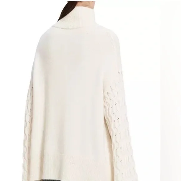 Theory 100% Cashmere Textured Sleeve Turtleneck Sweater – Ivory, Women’s M - Picture 2 of 10